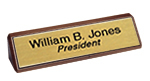 2x10 Plastic Nameplate with Walnut Desk Wedge<br><font color=red>Includes Nameplate